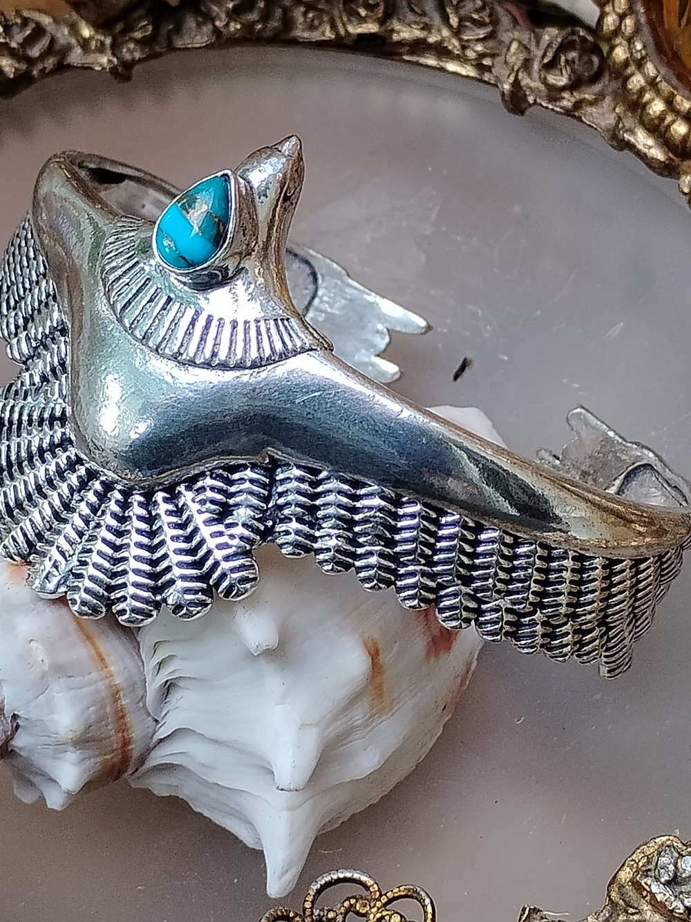 Silver Eagle Turquoise Teardrop Cuff Bracelet